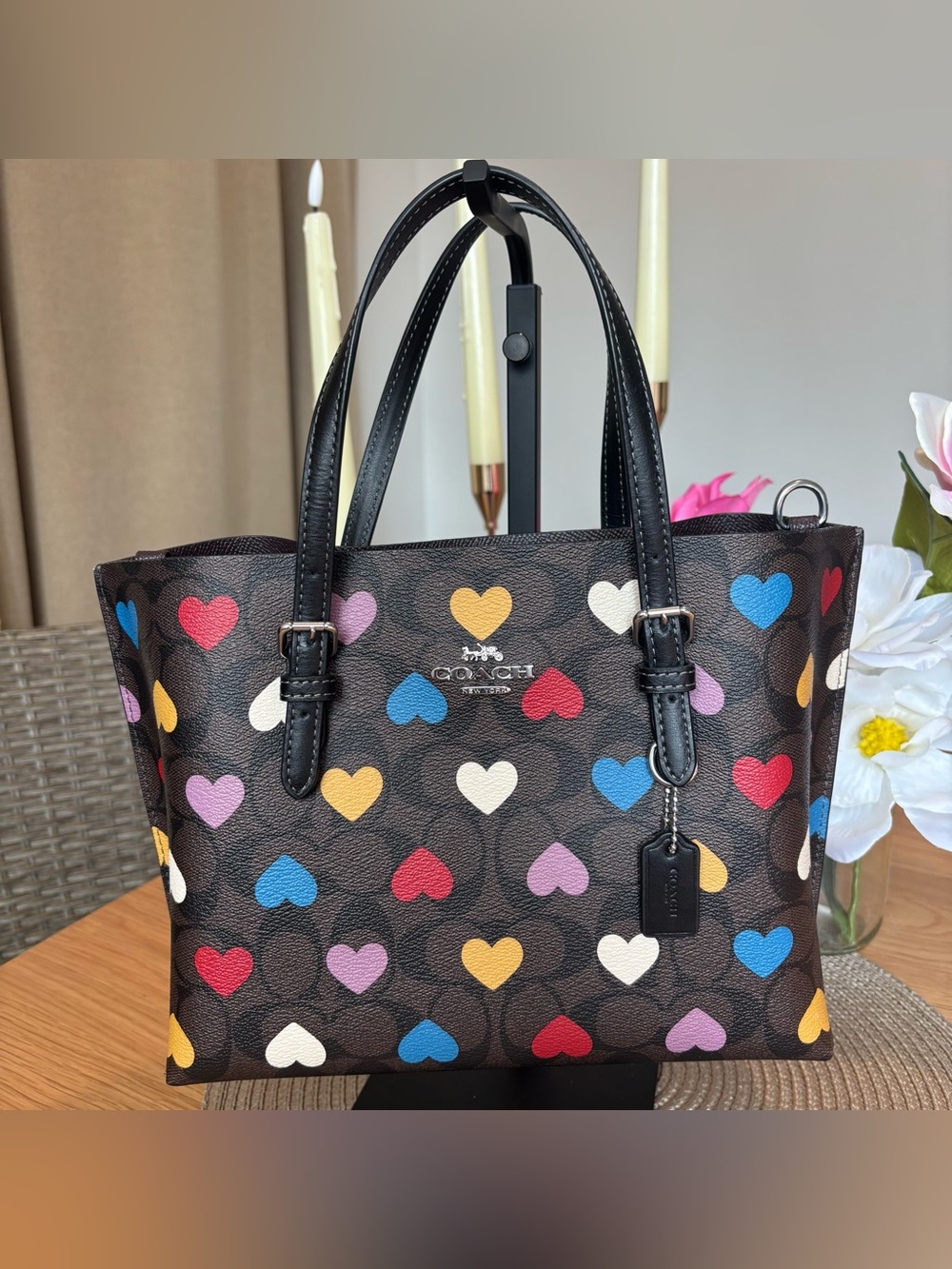 Coach Mollie Tote 25 Signature Canvas With Heart Print - No Crossbody Strap